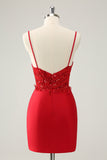 Sparkly Red Bodycon Esparguete Correias Homecoming Dress com Sequins