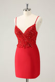 Sparkly Red Bodycon Esparguete Correias Homecoming Dress com Sequins