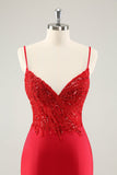 Sparkly Red Bodycon Esparguete Correias Homecoming Dress com Sequins