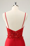 Sparkly Red Bodycon Esparguete Correias Homecoming Dress com Sequins