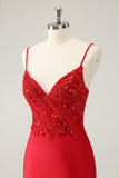 Sparkly Red Bodycon Esparguete Correias Homecoming Dress com Sequins