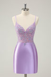 Sparkly Bodycon Lilac Esparguete Correias Homecoming Dress com Sequins