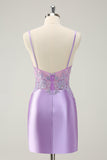 Sparkly Bodycon Lilac Esparguete Correias Homecoming Dress com Sequins