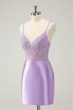 Sparkly Bodycon Lilac Esparguete Correias Homecoming Dress com Sequins