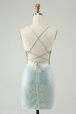 Glitter Dusty Green Tight Sequins V Pescoço Homecoming Dress