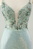 Glitter Dusty Green Tight Sequins V Pescoço Homecoming Dress