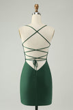 Glitter verde escuro apertado V pescoço frisado Homecoming Dress