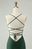 Glitter verde escuro apertado V pescoço frisado Homecoming Dress