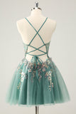 Cinzento Verde Uma Linha Glitter Sequins Esparguete Correias Homecoming Vestidos