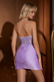Espartilho Lilás Vestido Curto Bodycon Homecoming com Bordado