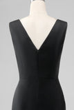 Preto Sereia Cowl Neck Cetim Long Vestido de Dama de Honra