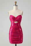 Chic Fuchsia Strapless Keyhole plissado apertado Homecoming Dress