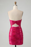 Chic Fuchsia Strapless Keyhole plissado apertado Homecoming Dress