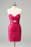 Fuchsia Bodycon Querida Keyhole Vestido Curto Homecoming