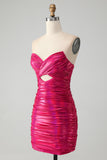 Chic Fuchsia Strapless Keyhole plissado apertado Homecoming Dress