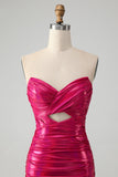 Chic Fuchsia Strapless Keyhole plissado apertado Homecoming Dress