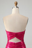 Chic Fuchsia Strapless Keyhole plissado apertado Homecoming Dress