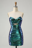 Sparkly Teal Blue Bodycon Querida Ruched Short Homecoming Dress