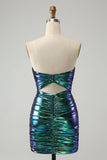 Sparkly Teal Blue Bodycon Querida Ruched Short Homecoming Dress