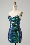 Sparkly Teal Blue Bodycon Querida Ruched Short Homecoming Dress