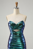 Sparkly Teal Blue Bodycon Querida Ruched Short Homecoming Dress