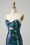 Sparkly Teal Blue Bodycon Querida Ruched Short Homecoming Dress