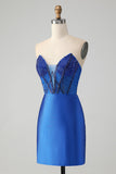 Sparkly Royal Blue Tight Strapless Vestido Curto Homecoming com Missangas