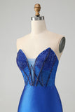 Sparkly Royal Blue Tight Strapless Vestido Curto Homecoming com Missangas