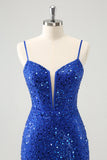 Espartilho azul brilhante apertado curto Homecoming vestido com lantejoulas