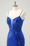 Espartilho azul brilhante apertado curto Homecoming vestido com lantejoulas