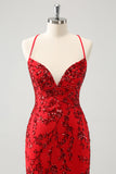 Sparkly Floral Red Tight Short Homecoming Dress com lantejoulas