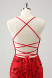 Sparkly Floral Red Tight Short Homecoming Dress com lantejoulas