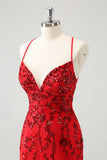 Sparkly Floral Red Tight Short Homecoming Dress com lantejoulas