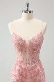 Glitter Blush Esparguete Correias Apertado Curto Homecoming Dress com Missangas