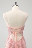 Glitter Blush Esparguete Correias Apertado Curto Homecoming Dress com Missangas