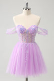 Uma linha lilás fora do ombro Sequined Homecoming Dress