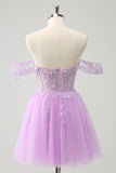 Uma linha lilás fora do ombro Sequined Homecoming Dress