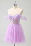 Uma linha lilás fora do ombro Sequined Homecoming Dress