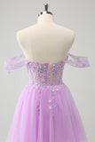 Uma linha lilás fora do ombro Sequined Homecoming Dress