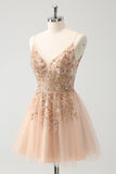 Blush A Line Espaghetti Correias Vestido de Lantejoulas Tule Homecoming