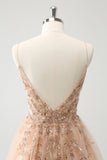 Blush A Line Espaghetti Correias Vestido de Lantejoulas Tule Homecoming