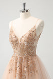 Blush A Line Espaghetti Correias Vestido de Lantejoulas Tule Homecoming