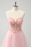Tule Rosa A-Line Vestido Curto Homecoming com Missangas