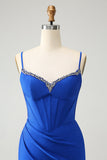 Brilhante Royal Blue Tight Corset Espaghetti Correias Homecoming Vestido