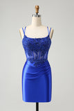 Royal Blue Corset Espaghetti Correias Apertado Homecoming Dress