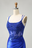 Royal Blue Corset Espaghetti Correias Apertado Homecoming Dress