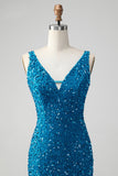 Sparkly Sage Bodycon V Pescoço Sequin Vestido Curto Homecoming com Tassel