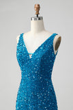 Sparkly Sage Bodycon V Pescoço Sequin Vestido Curto Homecoming com Tassel