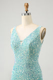 Sparkly Dark Blue Bodycon V Neck Sequin Vestido Curto Homecoming com Tassel