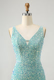 Sparkly Sage Bodycon V Pescoço Sequin Vestido Curto Homecoming com Tassel